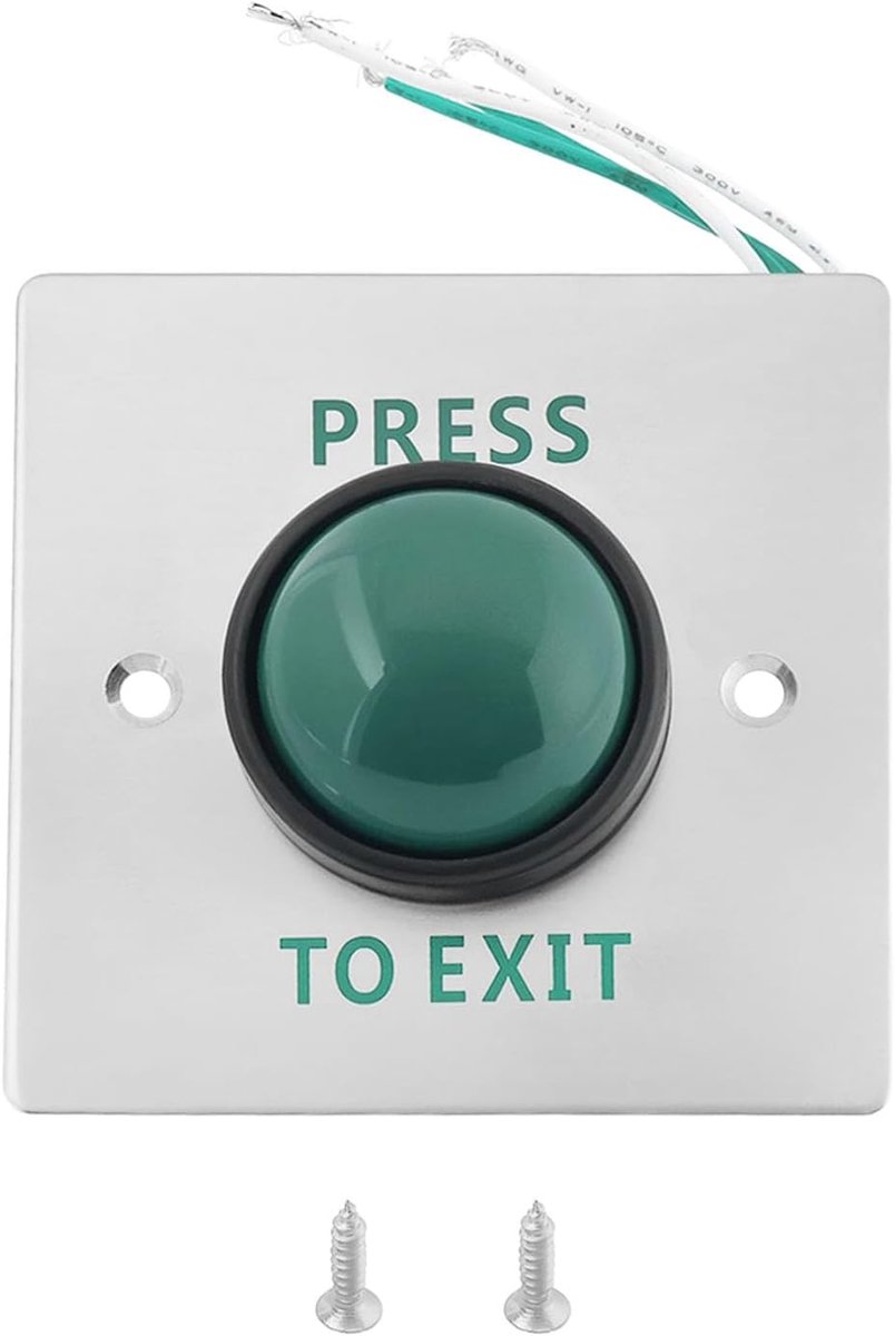 1 stuk Druk om te Verlaten Knop Schakelaar Groen Druk om te Verlaten Schakelaar Geborsteld Roestvrij Staal Afwerking Paneel Deurknop met Schroeven voor Toegangscontrole Slot