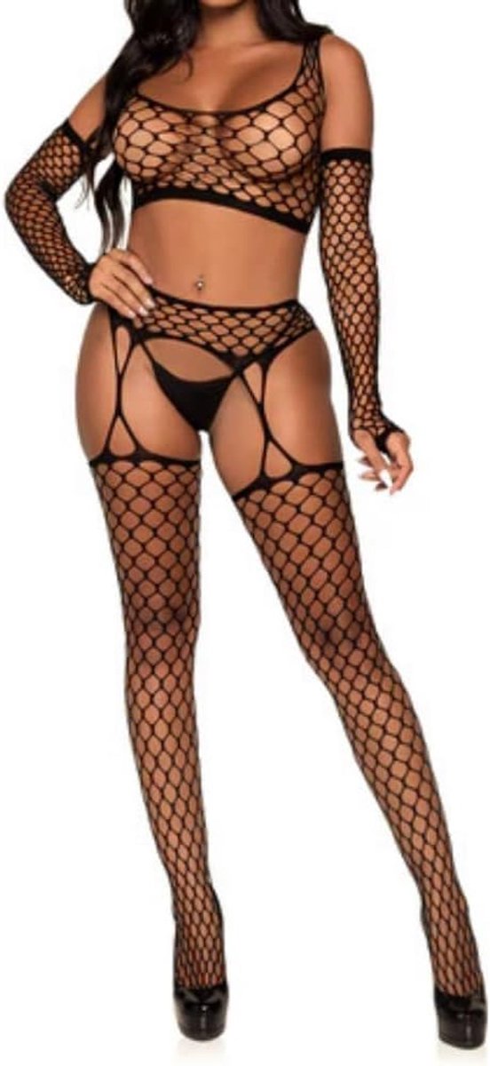 sexy visnet holle body bodystocking netstof mouwloze lingerie set transparante elasticiteit stormband ondergoed net doorzichtige teddy babydoll uitgesneden mouwen nachtkleding