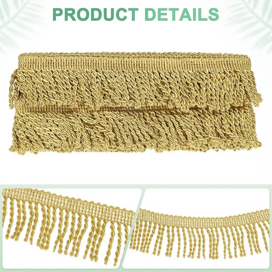METERXITY 5 Yards Gordijn Franjes Franje Trim, 6 cm Brede Polyester Franje Boho Kant Naaien Franje Trimmen Kwastje Franje Trim voor Tassen/DIY Decoratie/Rok/Bank/Kleding [Donker Goud] — afbeelding 5