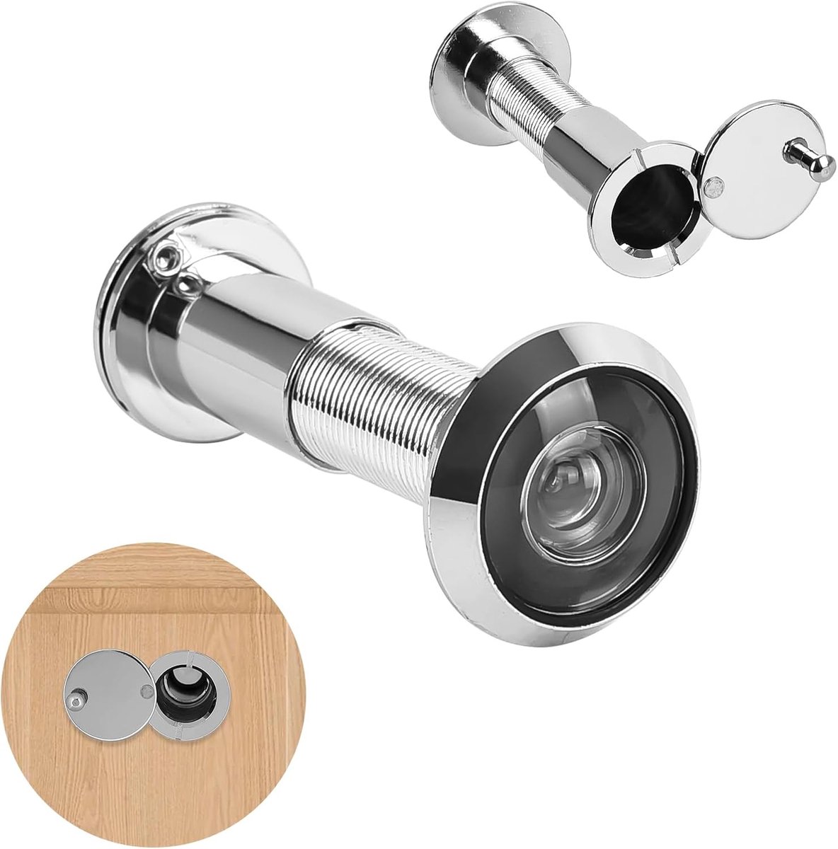 deurspion met inkijkbescherming, 220° groothoek, optische glazen lenzen, boorgat diameter 16 mm, messing spion met boor, instelbare lengte, deurspion voor 35-60 mm dikke deuren, zilver