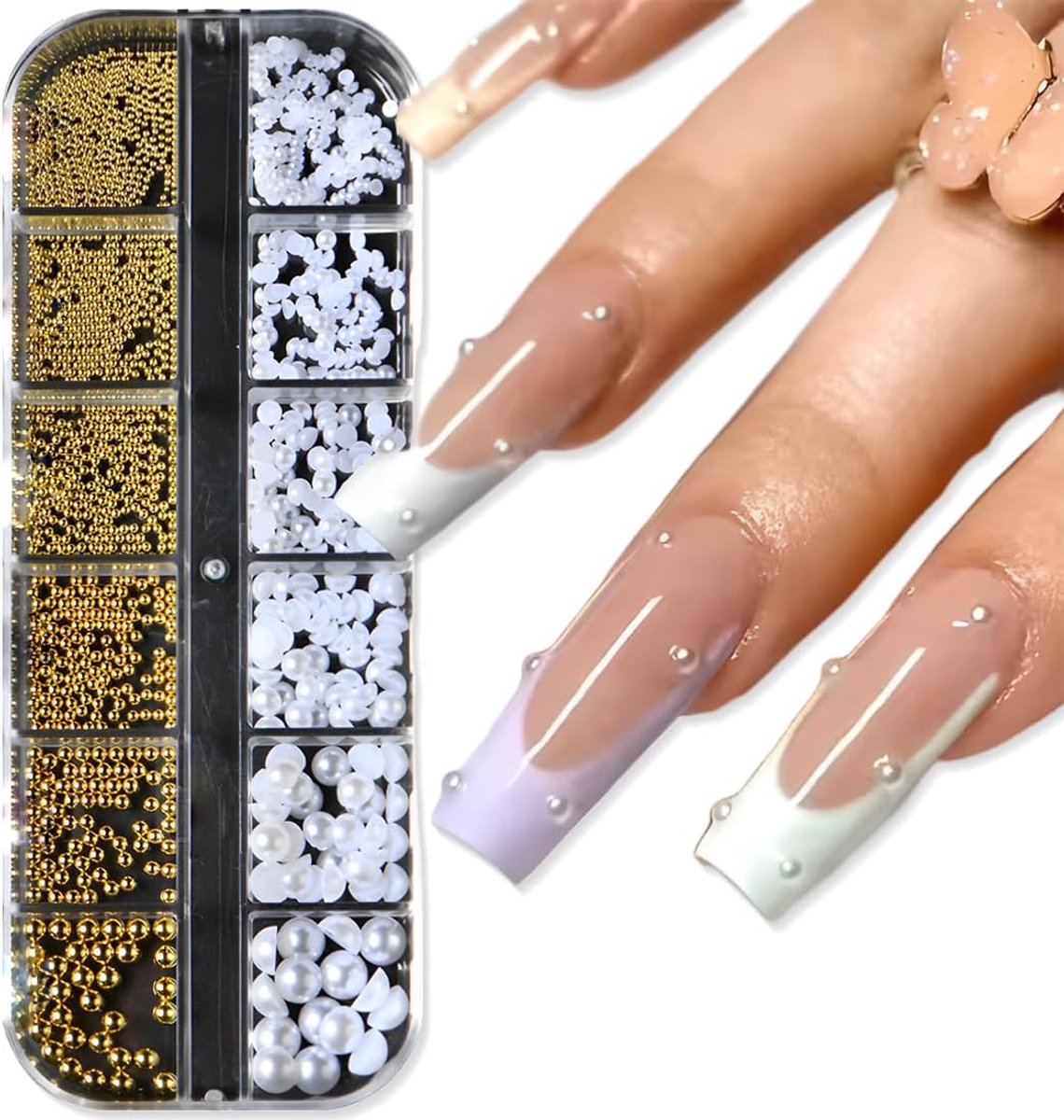 1 doos kralen nail art bedels, nail art hanger met kralen, kleine kralen van roestvrij staal, nagelhanger, voor doe-het-zelf sieraden, nageldesign, nail art decoratie