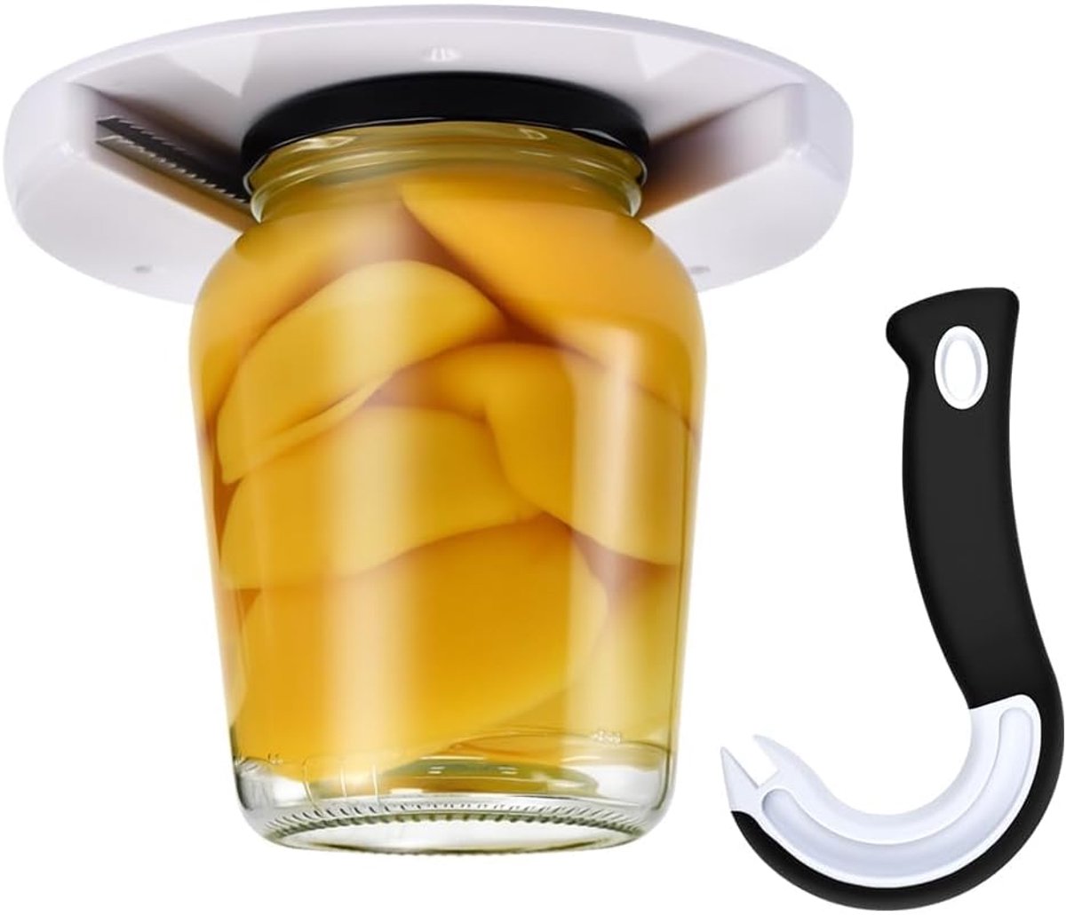 2 x blikopener, inclusief blikopener onder de ronde kast met 1 antislipmat en handmatige J-vormige blikopener, blikopener voor zwakke handen