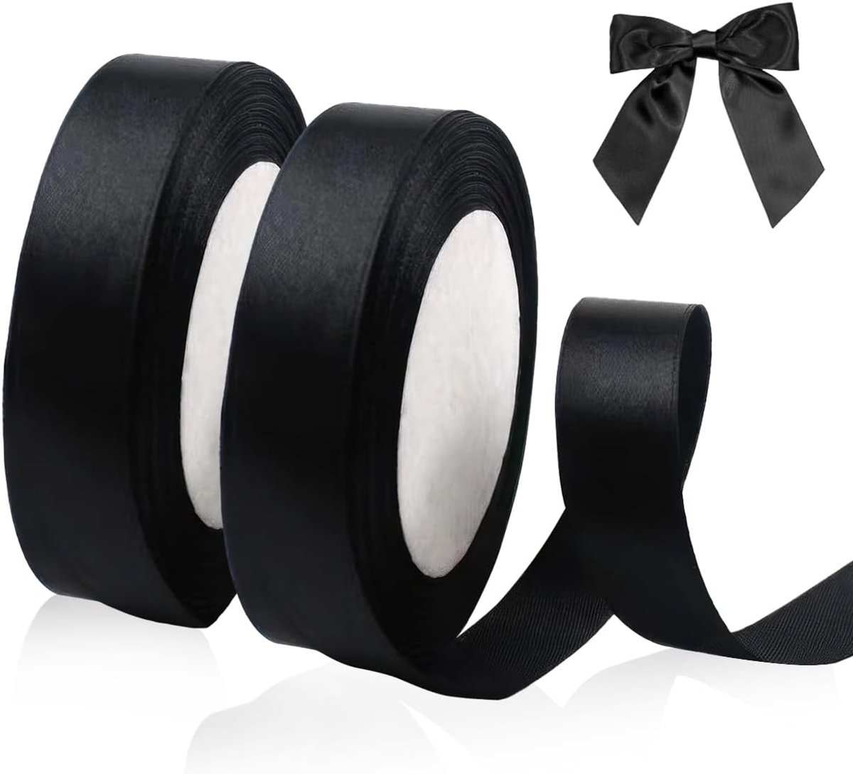 2 rollen satijnen lint zwart 2cm x 4 meter decoratielint zwarte cadeaulint | cadeaulinten voor geschenkverpakking, knutselen, decoratie, verjaardag rouwen