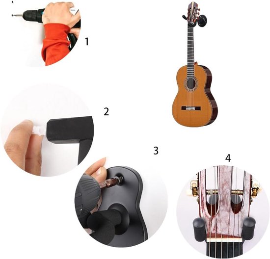 Gitaarhouder voor aan de muur, universele gitaar-wandhouder voor akoestische gitaar, klassieke gitaar, bas, elektrische gitaar — afbeelding 4