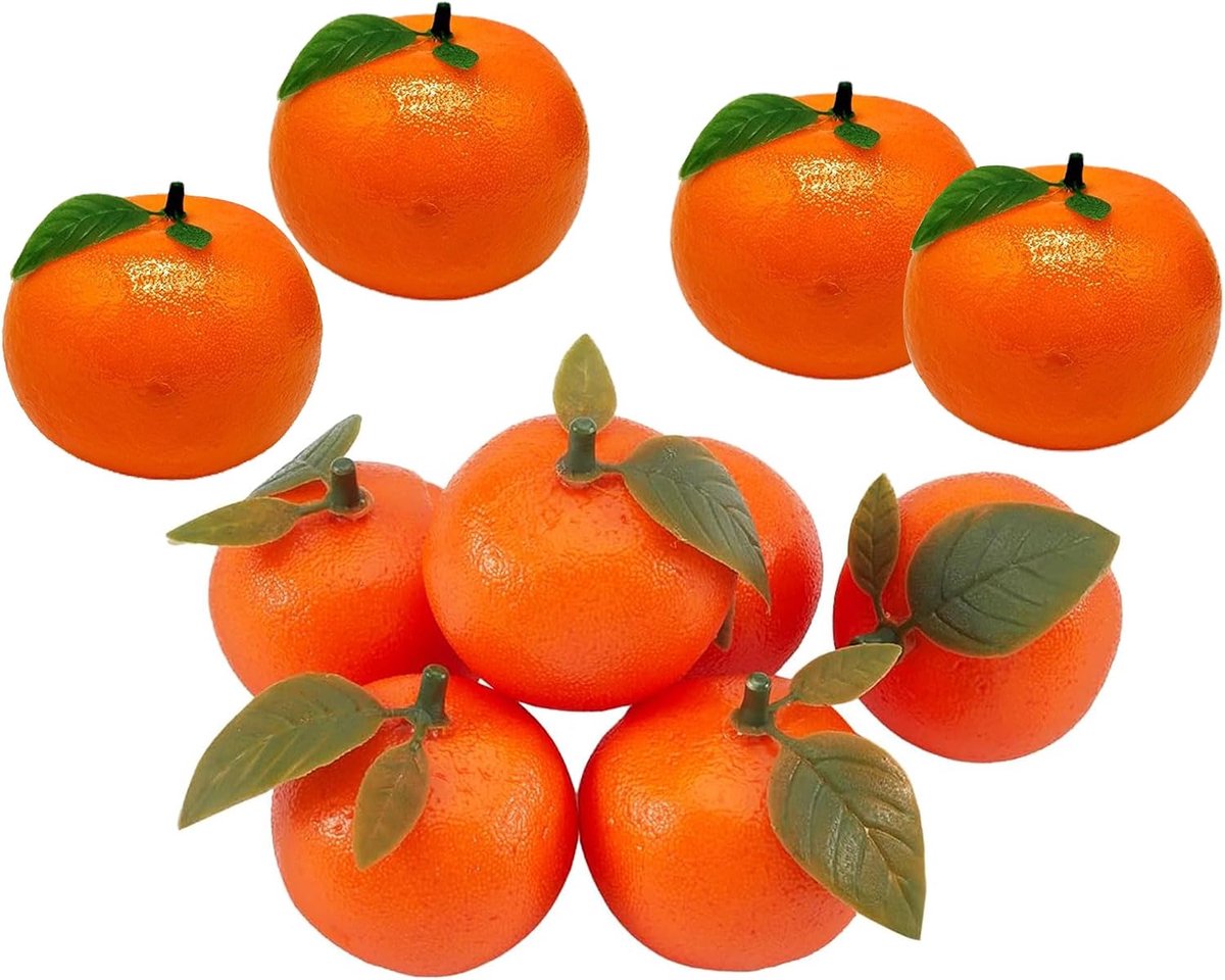 10 stuks kunstsinaasappels met kunstbladeren, kleine kunstsinaasappels, kunststof, oranje, decoratieve realistische kunstvruchten met blad voor keuken, huishouden (B)