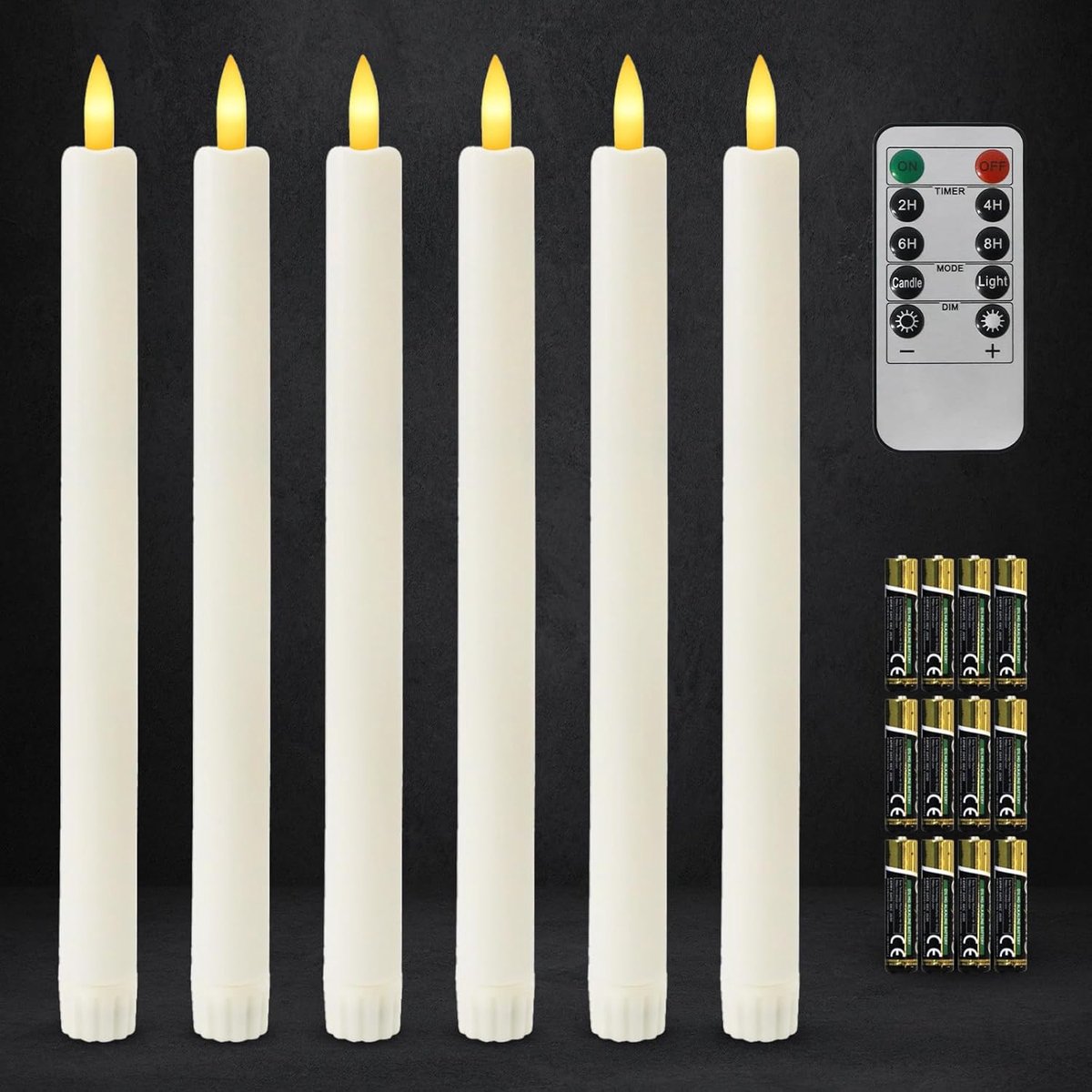 Taper Kaarsen met Afstandsbediening en Batterijen, Vlamloze Batterij Aangedreven Kaarsen Verpakking van 6, Ivoor LED Diner Kaarsen voor Thuis Huwelijksdecor