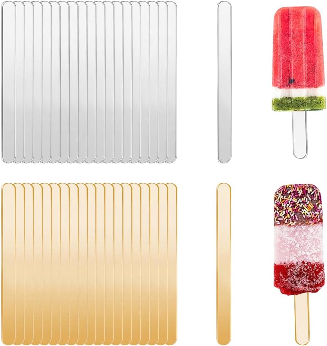 40 stuks herbruikbare acryl cakesicle sticks doorzichtige ijsstokjes snoep ijslolly cakevormen ijslolly maken accessoires voor zelfgemaakte ijstaarten doe-het-zelf desserts (2 kleuren)