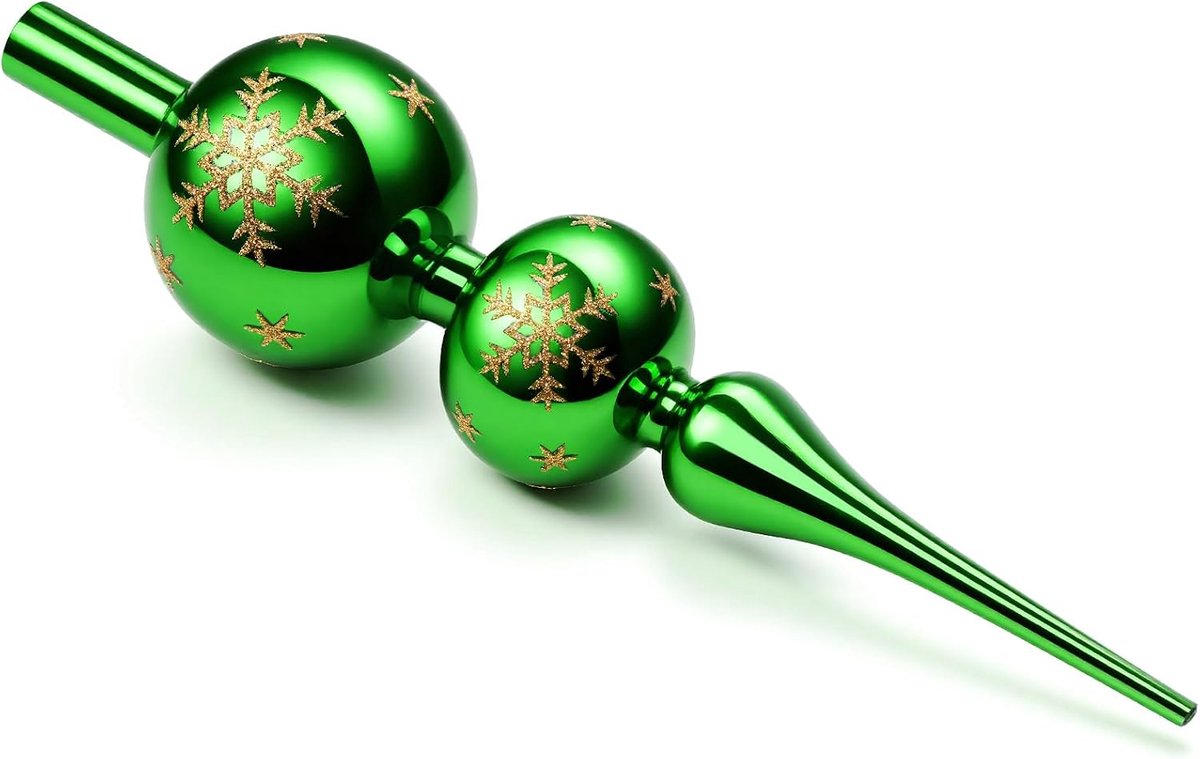 Topper Groen, Kerstboompiek Glas, 31cm Grote Kerstboomtopper Decoratie, Glanzende Kerstboompieken (Groen)