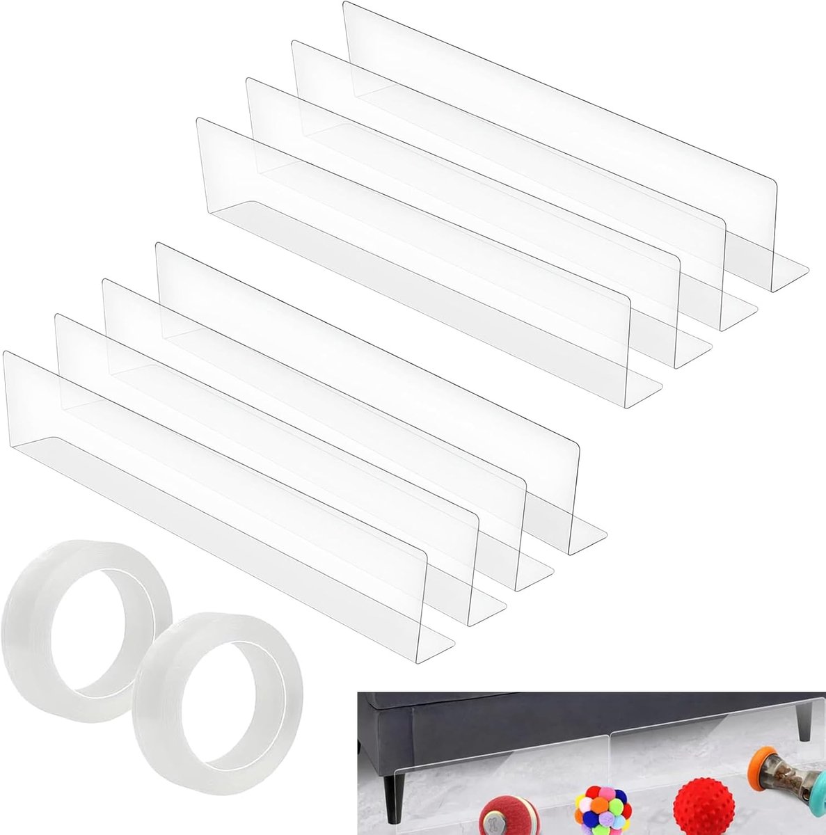 8 stuks speelgoedblokkers voor meubels, onder de bank, transparante speelgoedblokken met plakband, bed, vloer, blokkeerbord voor bank, speelgoed, dieren, stof