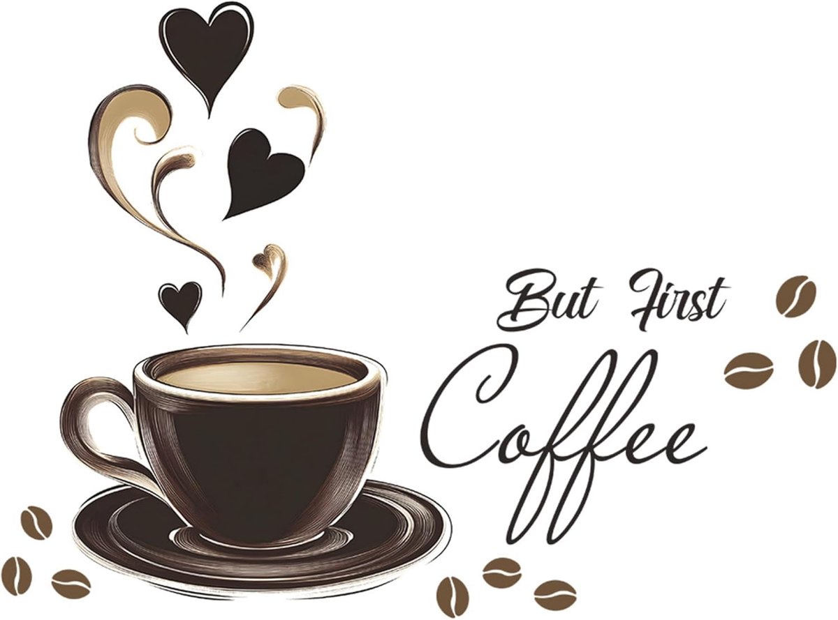 Muursticker voor keuken en eetkamer, motief koffie en uil
