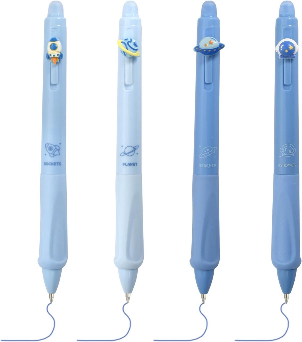 balpen, 4 stuks, 0,5 mm vulling, blauwe gum, inclusief gum, geen vermoeidheid van de hand, uitwisbare pennen, schrijfwaren, pen voor studenten, school en kantoor