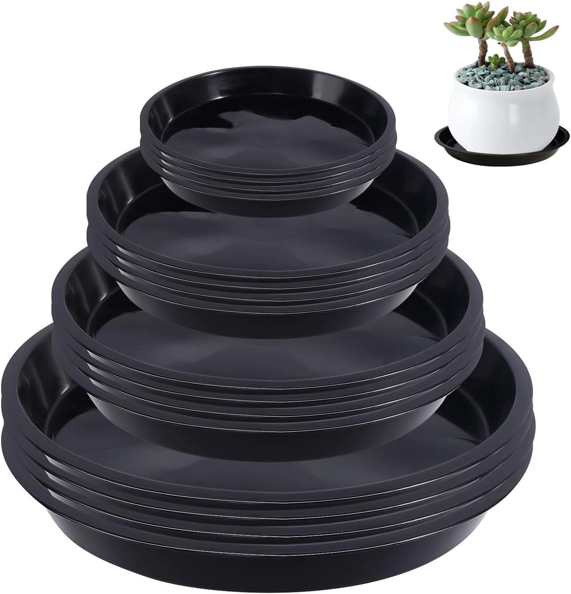 16 stuks bloempotonderzetters van kunststof, ronde plantenpot, schotel, plastic plantenpot, onderborden voor binnen en buitenplanten