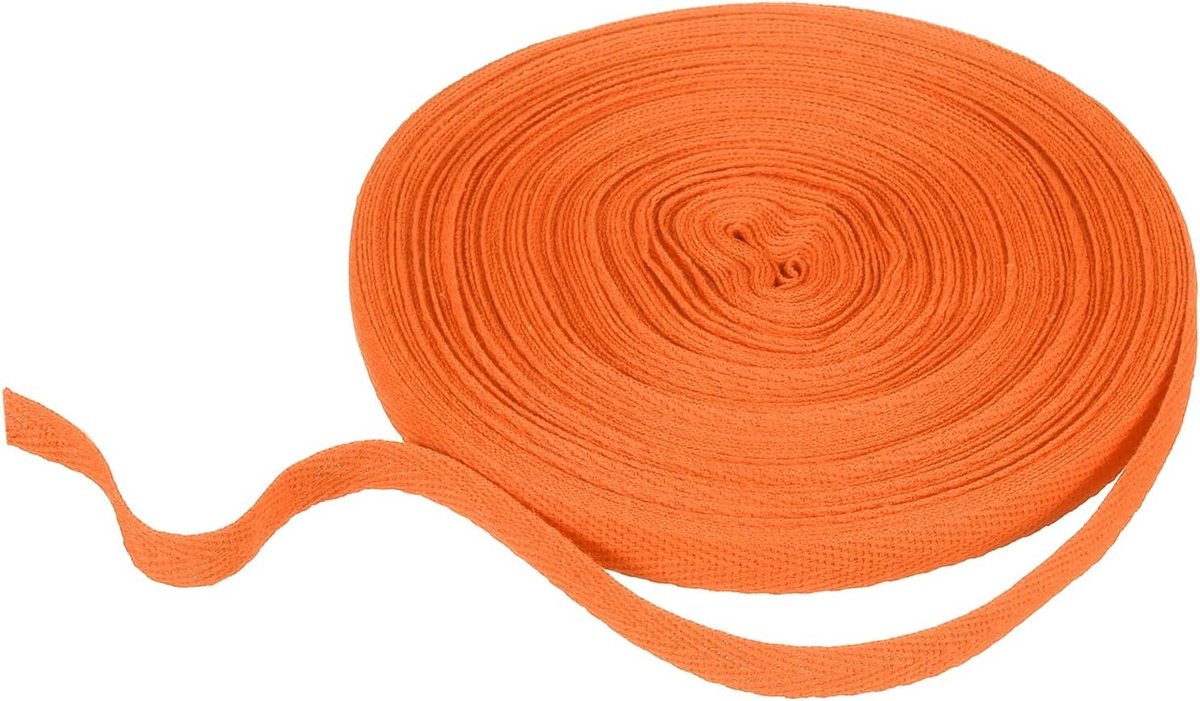 Keperstof katoenen lint 10 mm x 21 m visgraat geweven band biasrol voor doe-het-zelf naaien geschenkverpakking, oranje