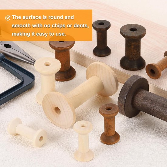 25 stuks lege houten rol, 0,8 inch x 3,5 cm onafgewerkte houten spoelen, draadweven, spoelen, lege draad, spoelen voor knutselen, doe-het-zelf kunst, borduurwerk, naaigaren koord, houtkleur — afbeelding 3