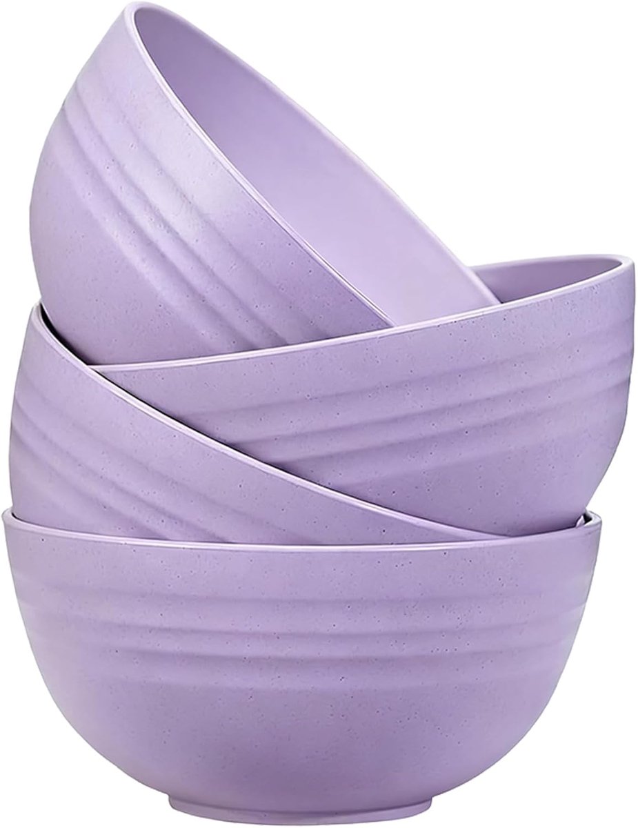 ontbijtkommen 4-delige set, 700 ml plastic saladeschalen, vaatwasser- en magnetronbestendig, lichte herbruikbare schaal voor rijstnoedelsoep snack salade fruit (Lila)