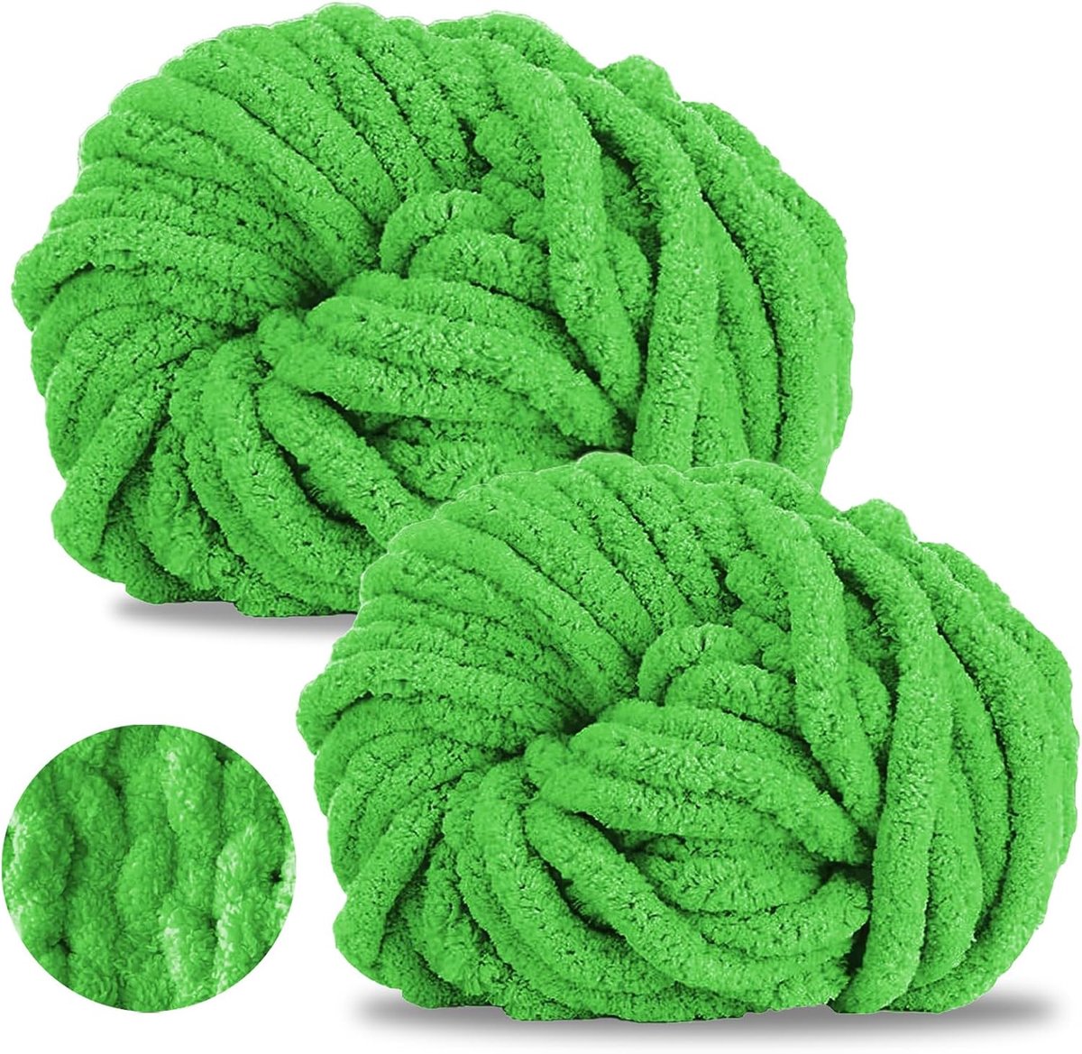 wol, 2 stuks, 500 g, Chunky Yarn armbreiwol, dik garen om te haken, wollig, XXL haakwol voor handbreien, voor deken, sjaals, mutsen, huisdiernest (appelgroen)