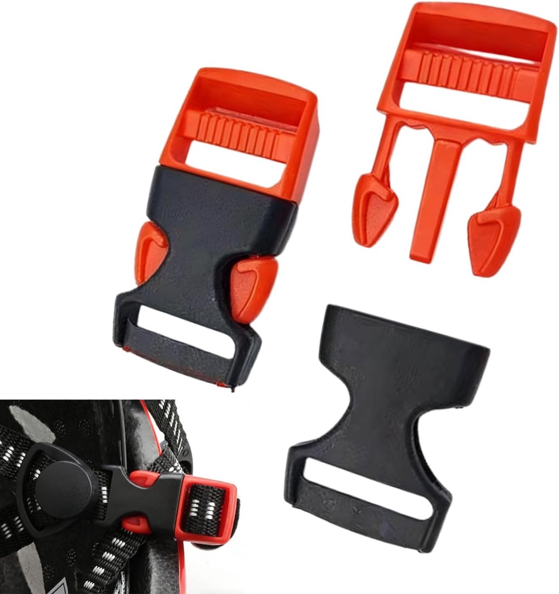 Set van 2 vervangende helmsluitingen, verstelbare kinbandclips, duurzame zijsluiting voor fiets, MTB, scooter, veiligheidsclips voor dagelijks gebruik