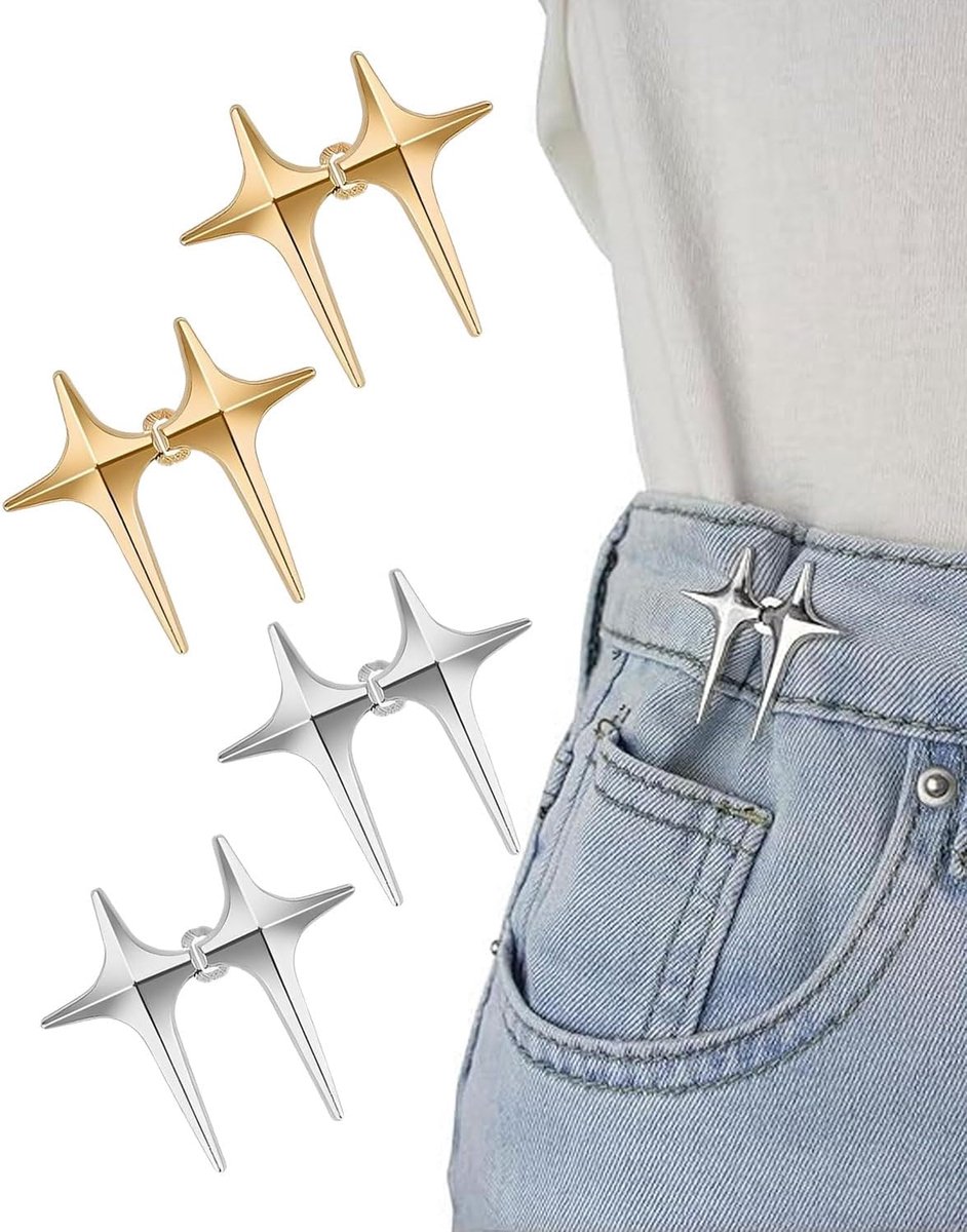 Verstrakking van de taille vierpuntige sterknoppen,Aanscherping van de stertaille, pin-jeansknopen, twee kleuren, naadloze verstelbare pijpen, getailleerde riem.