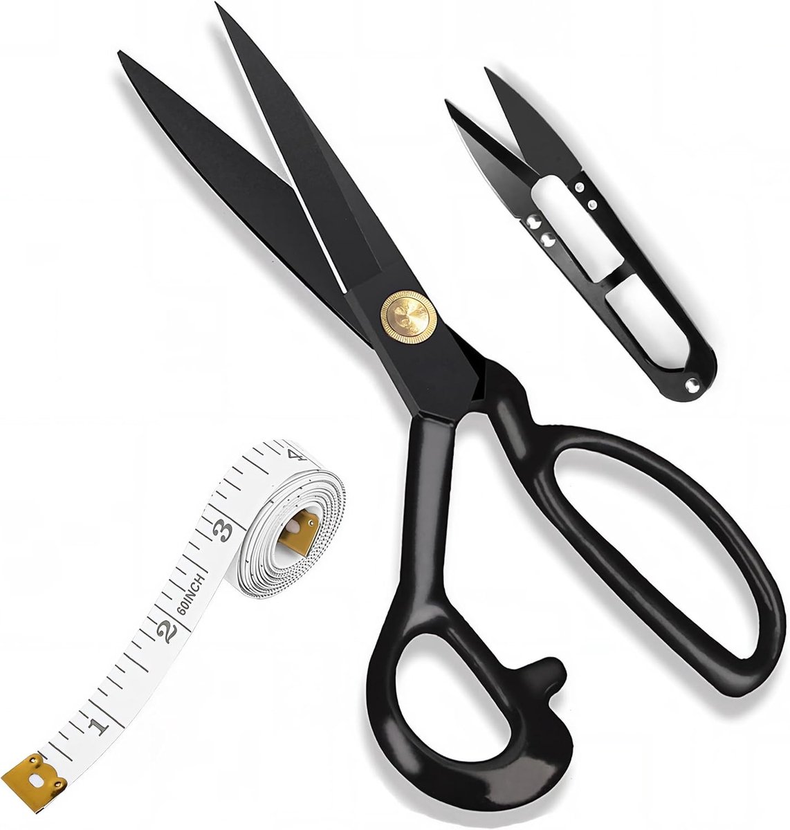 stoffenschaar 25,4 cm - Zware duty schaar voor stof, kleding, jeans, leer en textiel - Naaischaar voor naaiwerk en handwerken (Zwart)