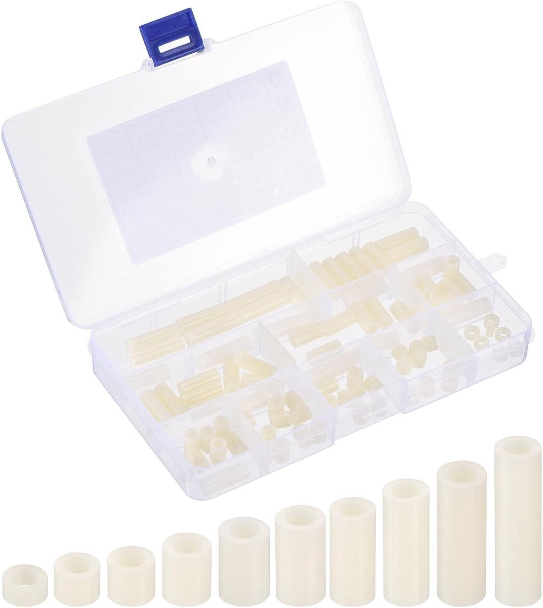 M4 Nylon Spacer-set, 100 stuks niet-schroefdraadspacers van ABS ronde spacer afstandshulzen assortiment elektrische stekkerafstandhouders voor printplaten, moederbord