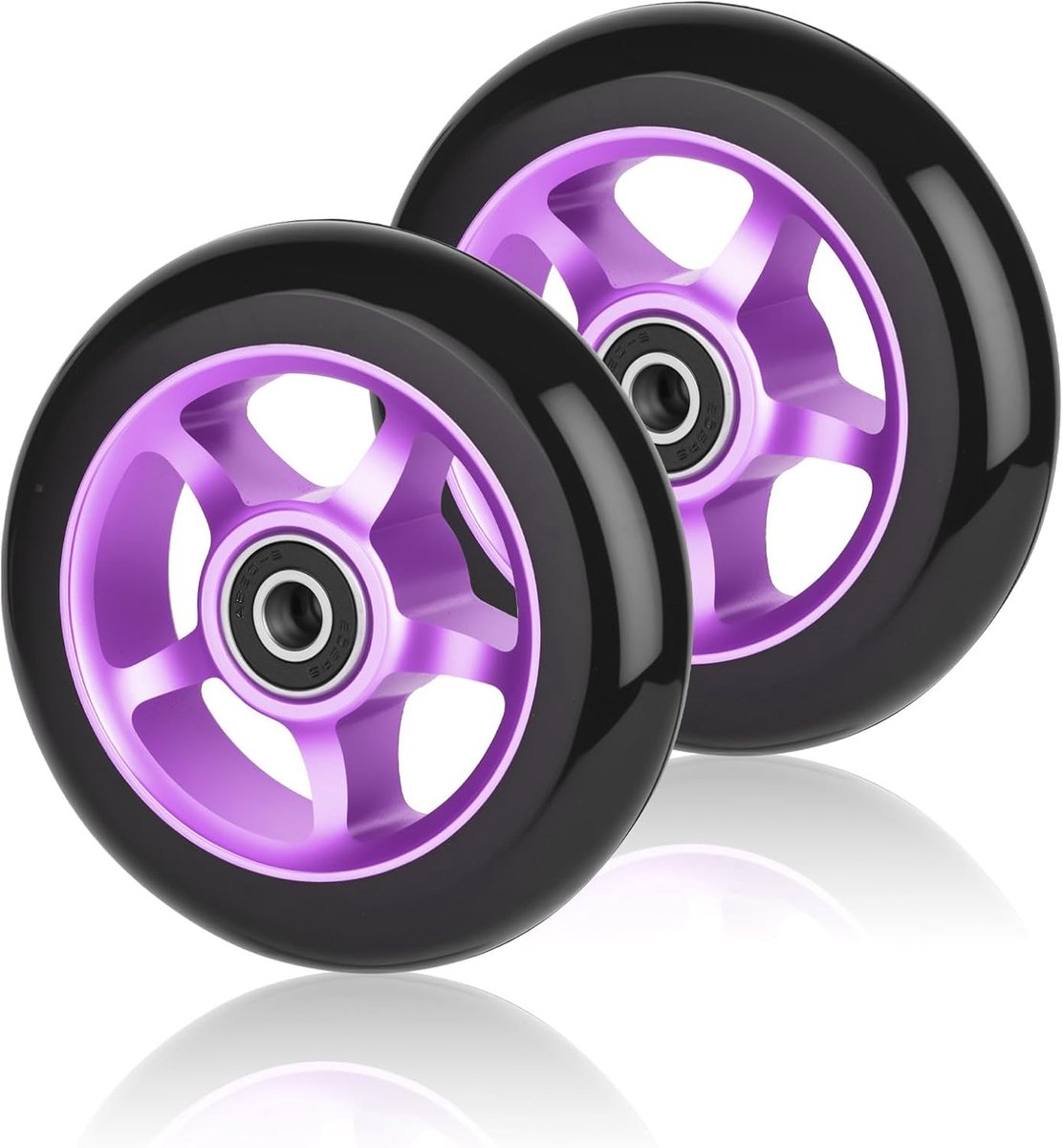 wielen, 100 mm, 2 stuks, reservewielen met ABEC/9 kogellagers/hardheid 88A/100 x 24 mm, vervanging voor de meeste stuntsteppen en kickscooters (paars)