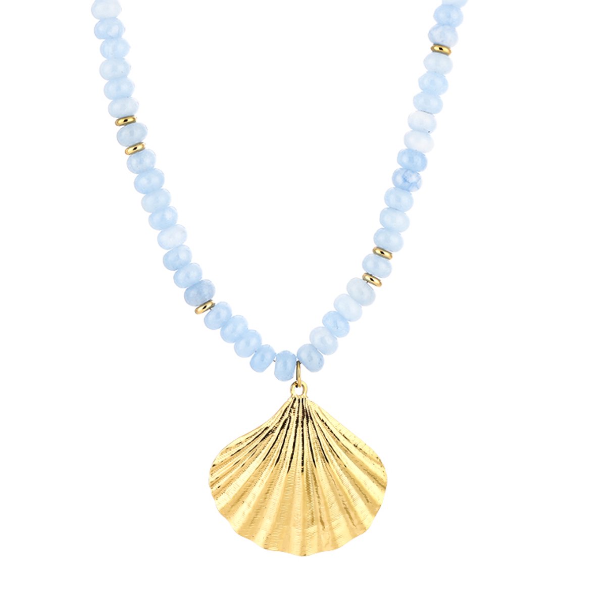 Beaded Shell Pendant Necklace – Luxe Kralen Ketting met Schelp – RVS - Blauw