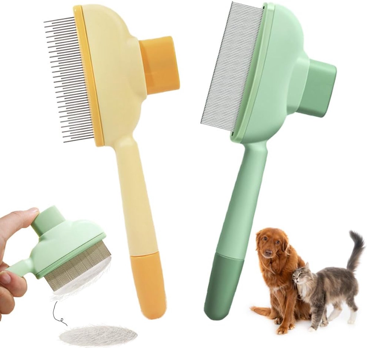 2 stuks pootenmaanborstel, kattenborstel, vachtflitsborstel, kat, zelfreinigende vlooienkam voor huisdierborstel, pootenmaan, vachtwonderborstel, kattenborstel met ontspanningsknop