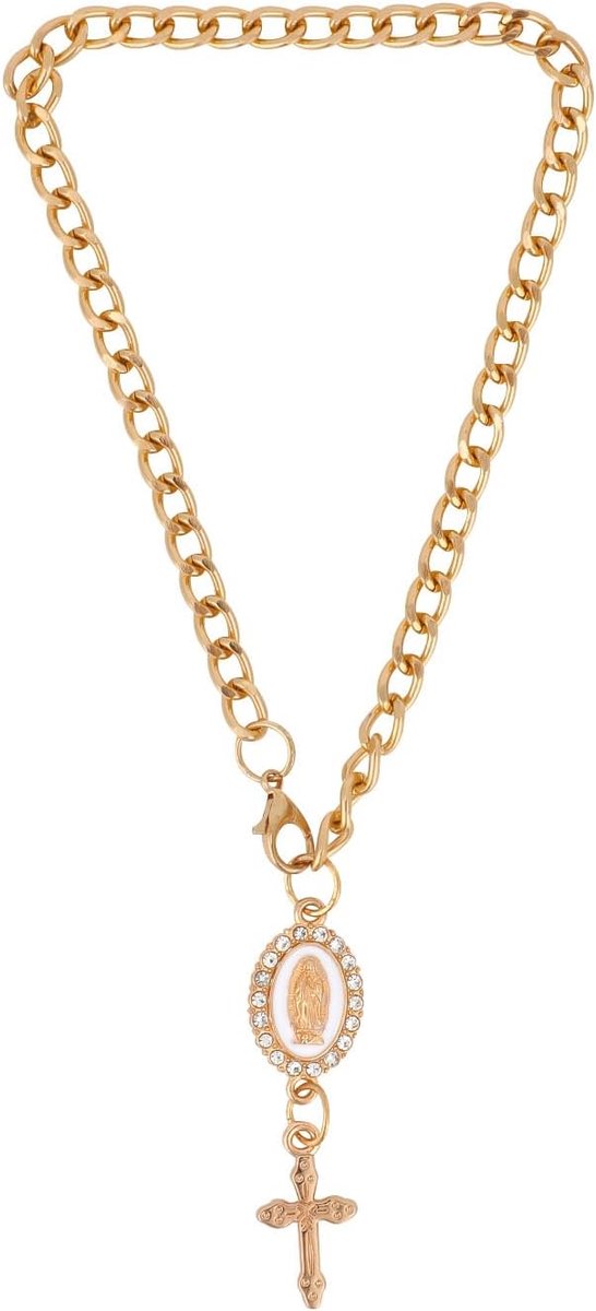 Rozenkrans Bedel Accessoire, Goud Aluminiumlegering Katholieke Rozenkrans Hangende Hanger met Maria Bedel en Kruisbeeld Auto Interieur Accessoires voor Mannen Vrouwen Cadeaus