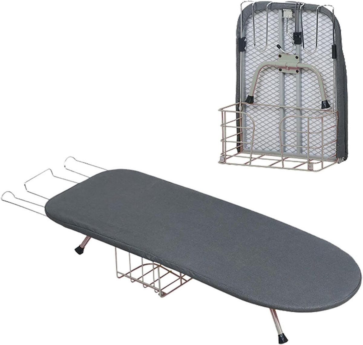 strijkplank met rust, strijkplank inklapbaar, compacte strijkplank met katoenen coating, ruimtebesparend, met strijkstrijkijzerhouder, 81 x 30 cm (donkergrijs)