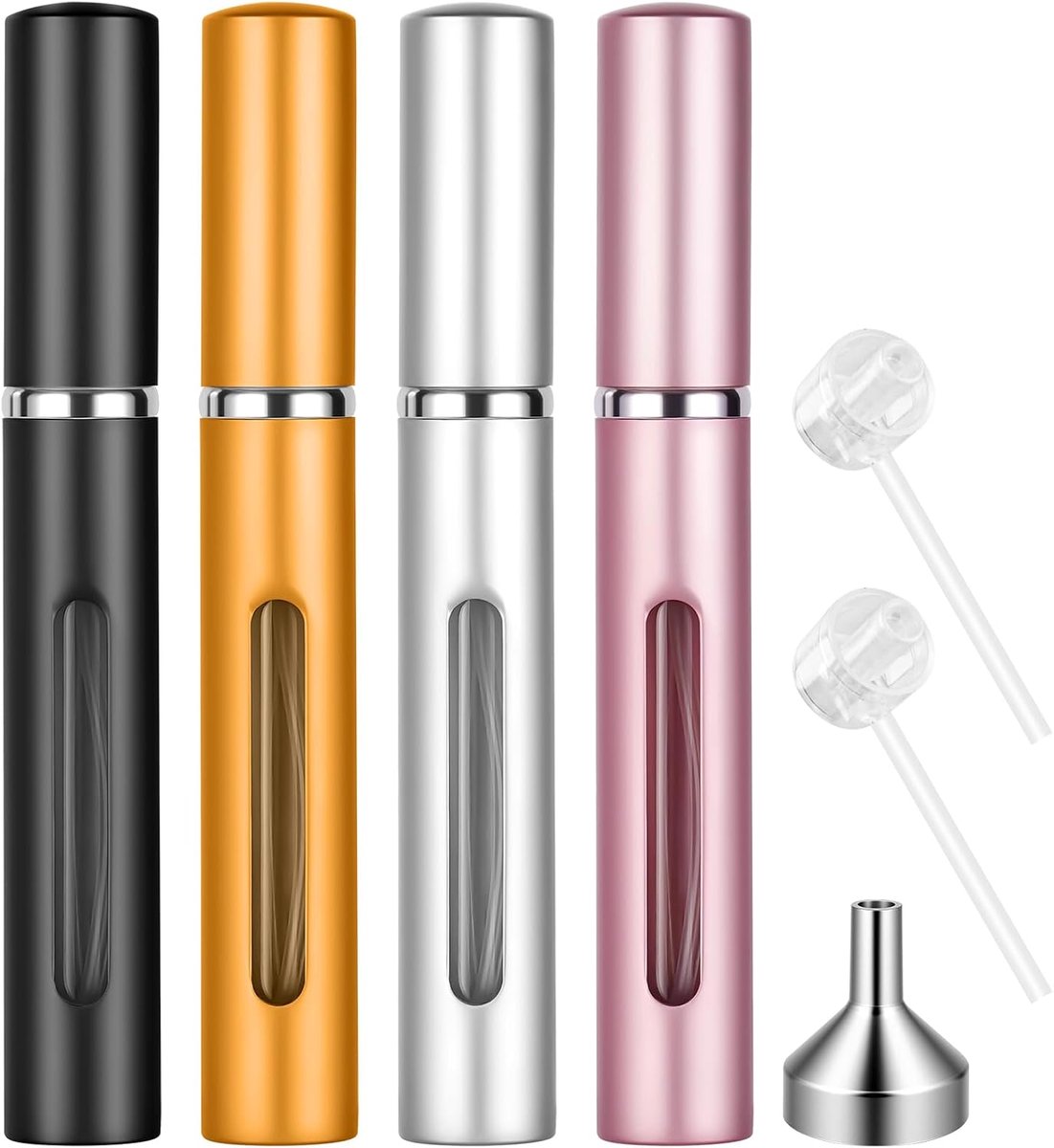 Atomizer Parfum, 4St X 5ml Mini Draagbare Sprayfles, parfumfles, miniatuurparfum met 2 verlengde spuitmonden en 1 trechter, perfect voor wandelingen, reizen, uitgaan en feesten