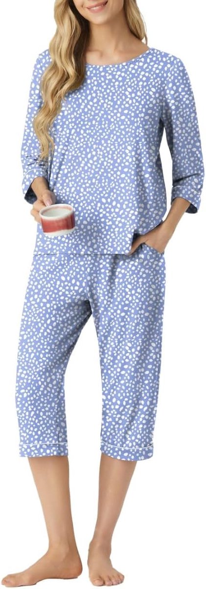 Dames pyjama set casual 3/4 kort T-shirt en pyjama kort met zakken ademende nachtkleding pyjama sets zomer loungewear sets nachtkleding