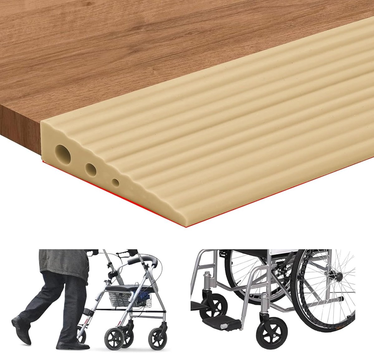 zelfklevende drempelhelling van massief rubber, belasting 800 kg, helling voor rolstoel, stofzuiger, robot, kinderwagen of e-scooter (geel, 2,5 cm hoog, 6,5 cm breed, 1 m lengte)