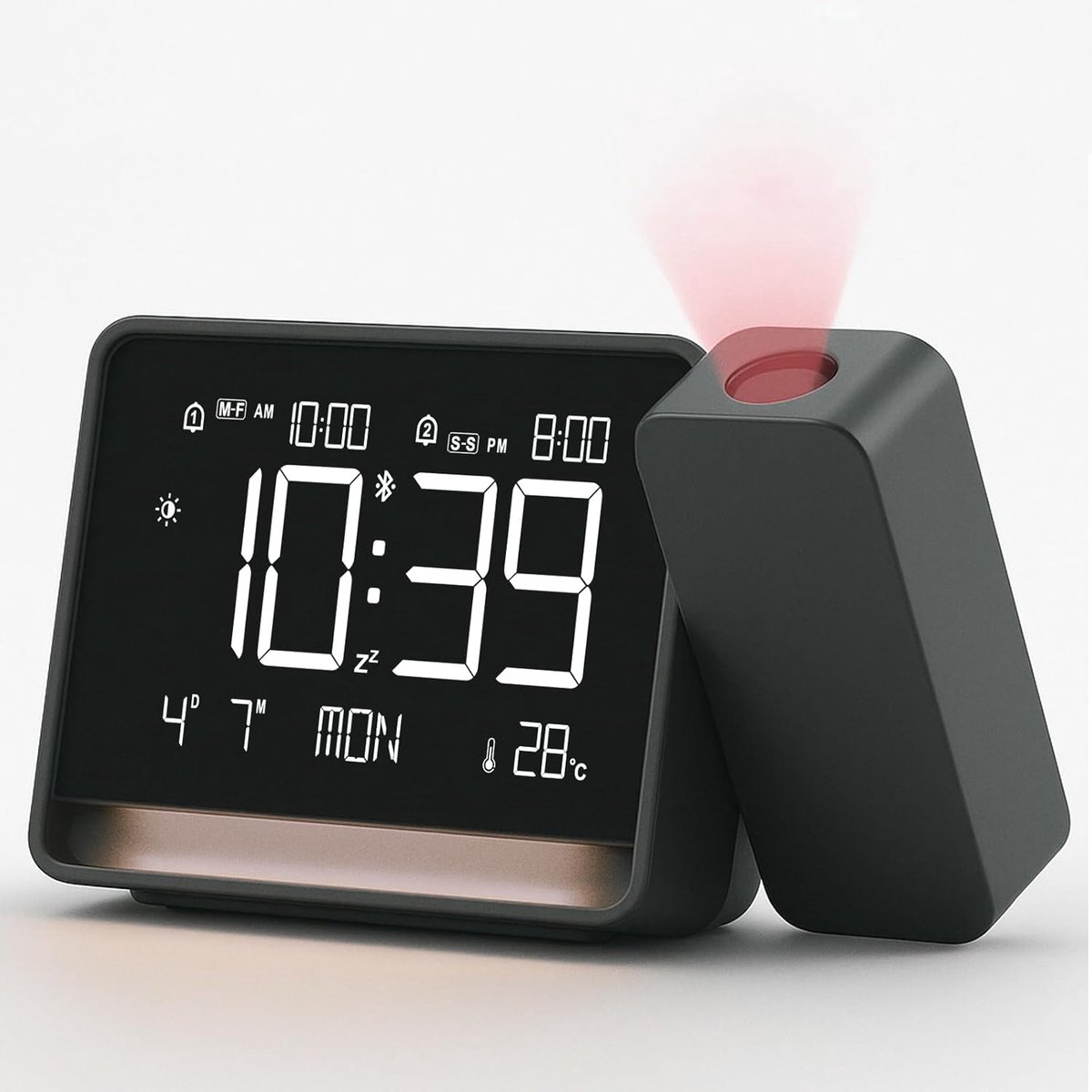 SnelShoppen - VORRINC Projectiewekker met Bluetooth-tijdynchronisatie, 180 graden draaibare projectie, dimmer, sluimerfunctie, temperatuurweergave, US