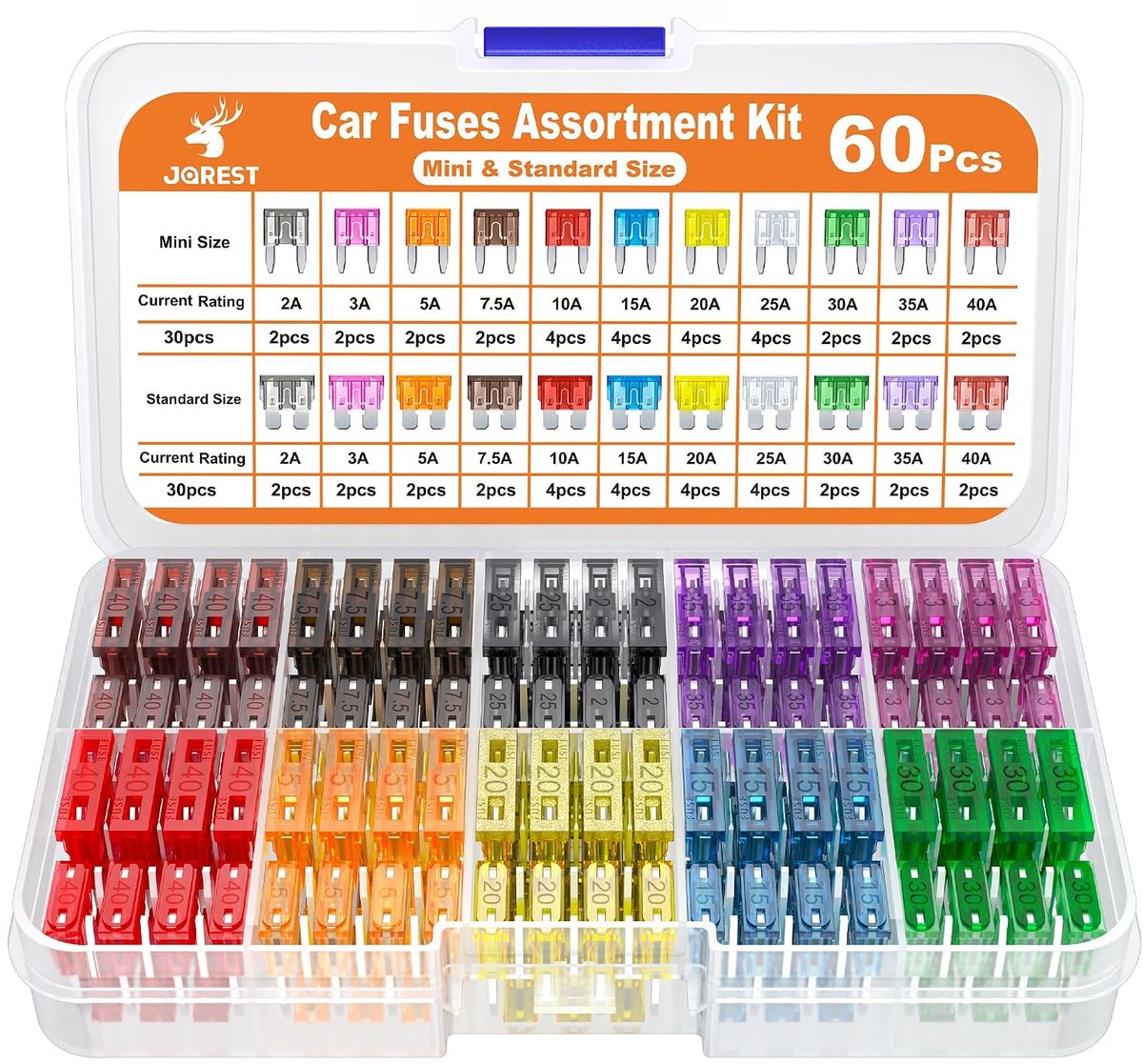 Fuse set 60 stuks - 11 types voor auto, vrachtwagen, motor - met trekker - geschikt voor diverse toepassingen - SnelShoppen