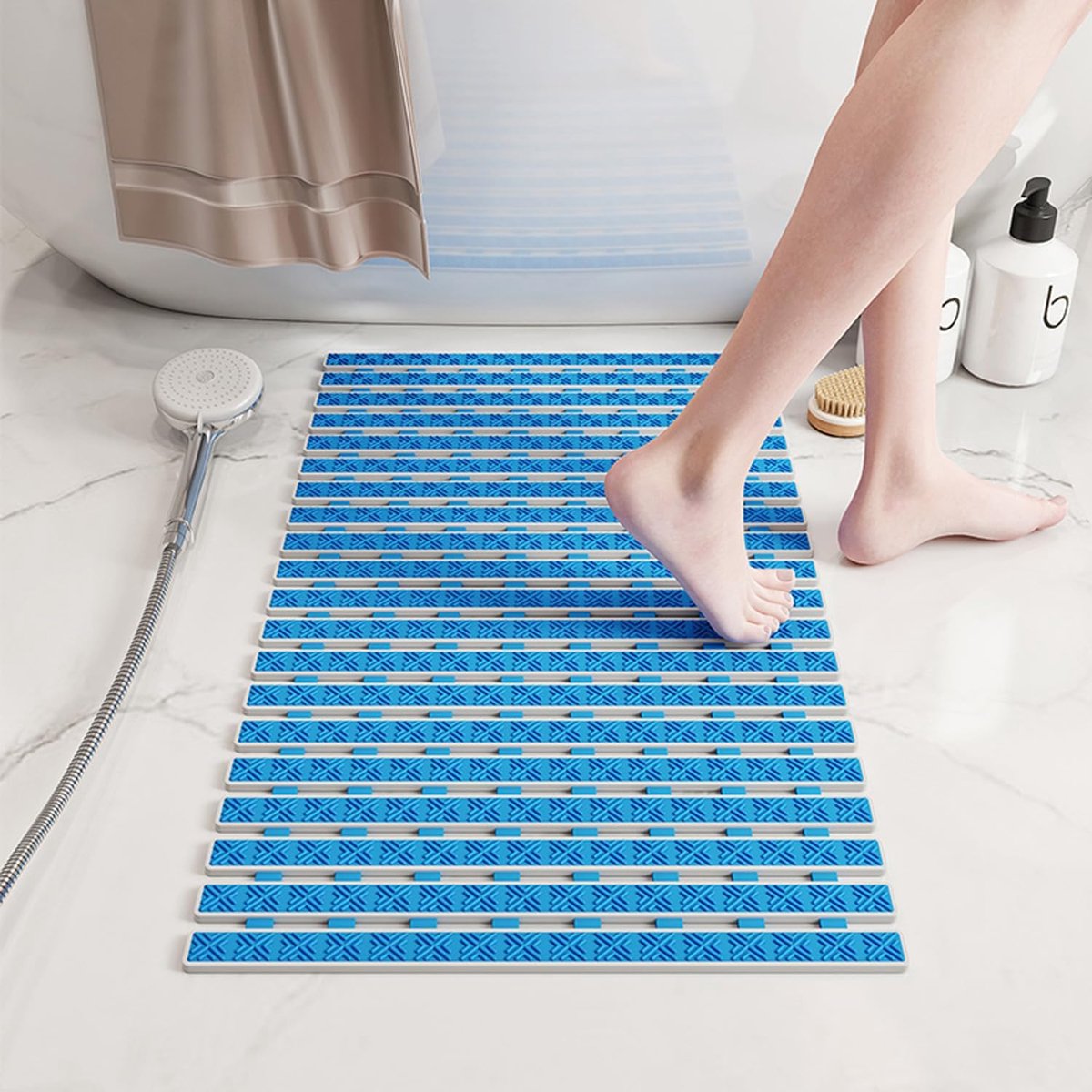 Badmat Antislip Blauw - Douchemateriaal met Afvoergaatje - Voetmassage en Comfortabel Opslag - SnelShoppen