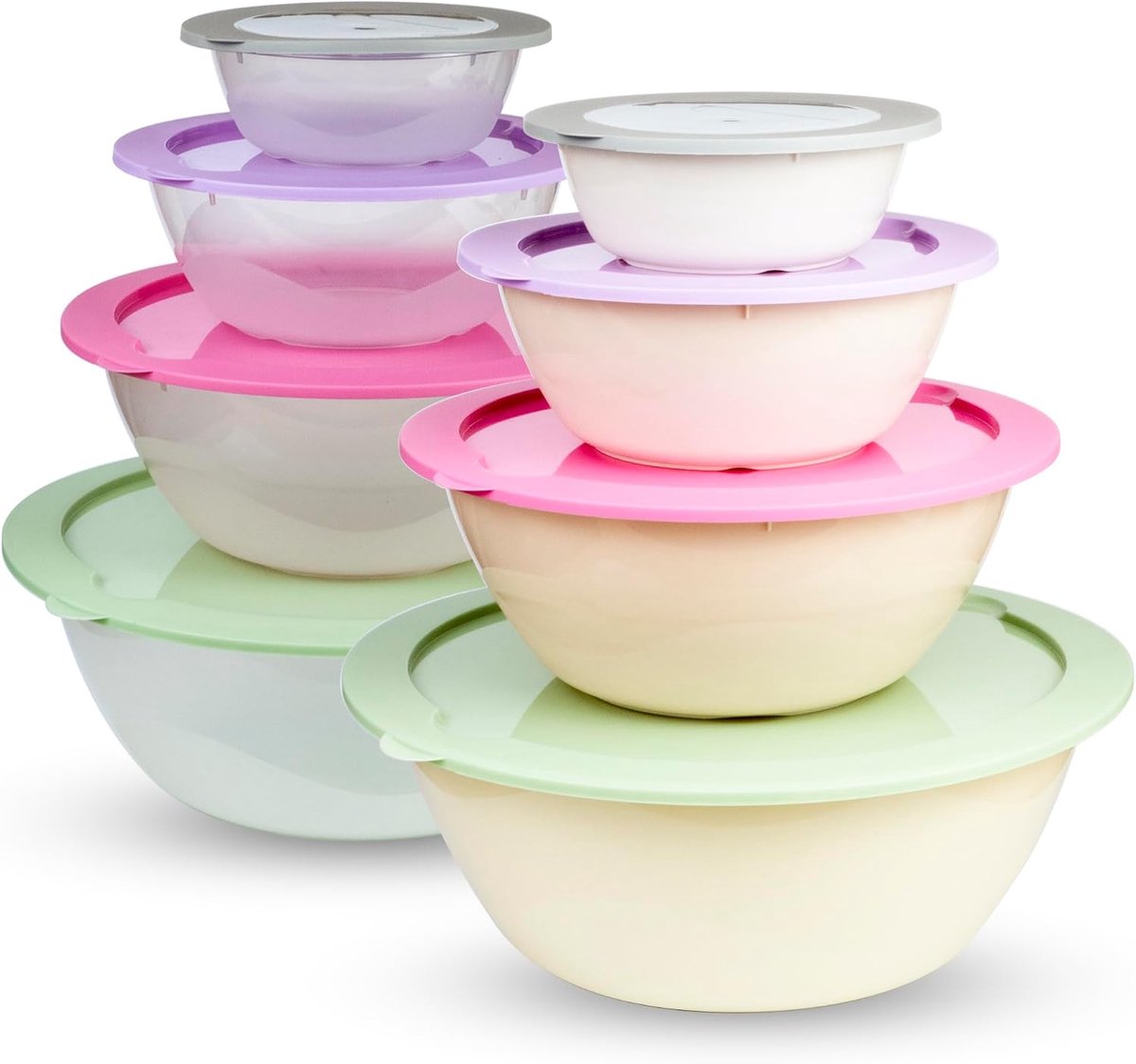 Saladekommen met deksel, grote kommenset met deksel, mengkom, plastic kom, vershouddozen, stapelbare dozen, 8 stuks