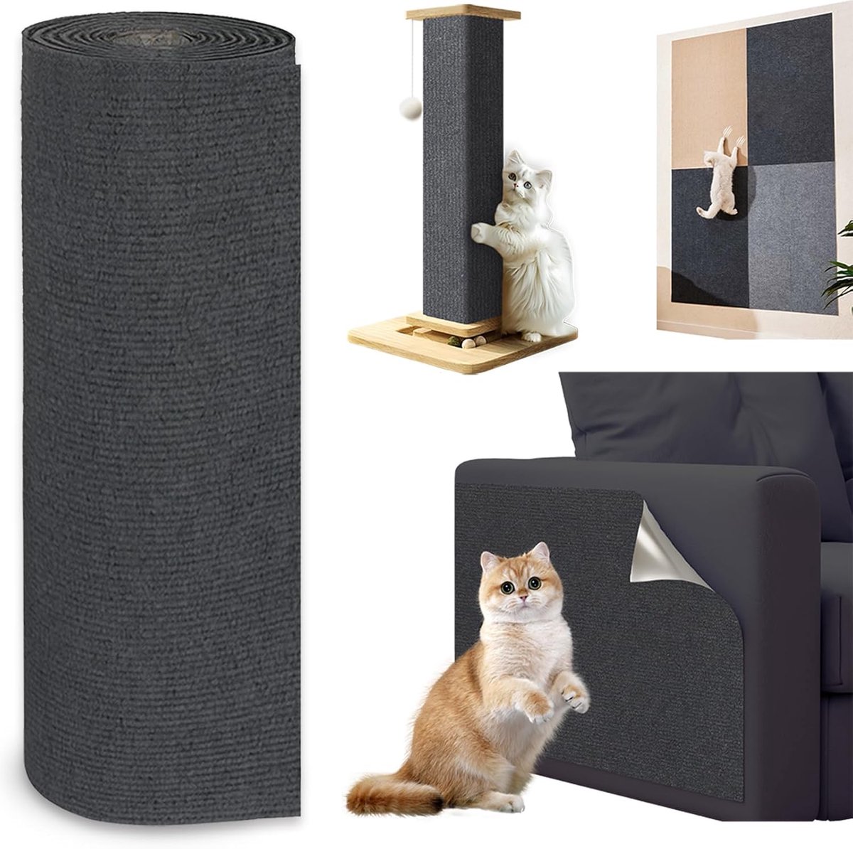 Krasmat voor Katten Zelfklevend - Krasbescherming voor Bank, Muur en Deuren, Anti-Kras-Folie 3 m x 40 cm, Donkergrijs