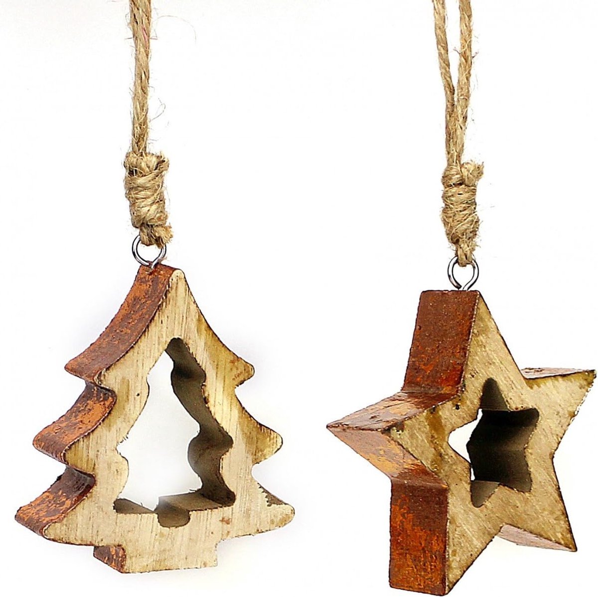 Set van 2 decoratieve figuren, standaard, ster, sterfiguur, staand in een set, 12 x 11,5 cm, dolomiet koper, decoratiefiguur sterretjes, decoratieve ster, keramische ster, kerstster om neer te zetten