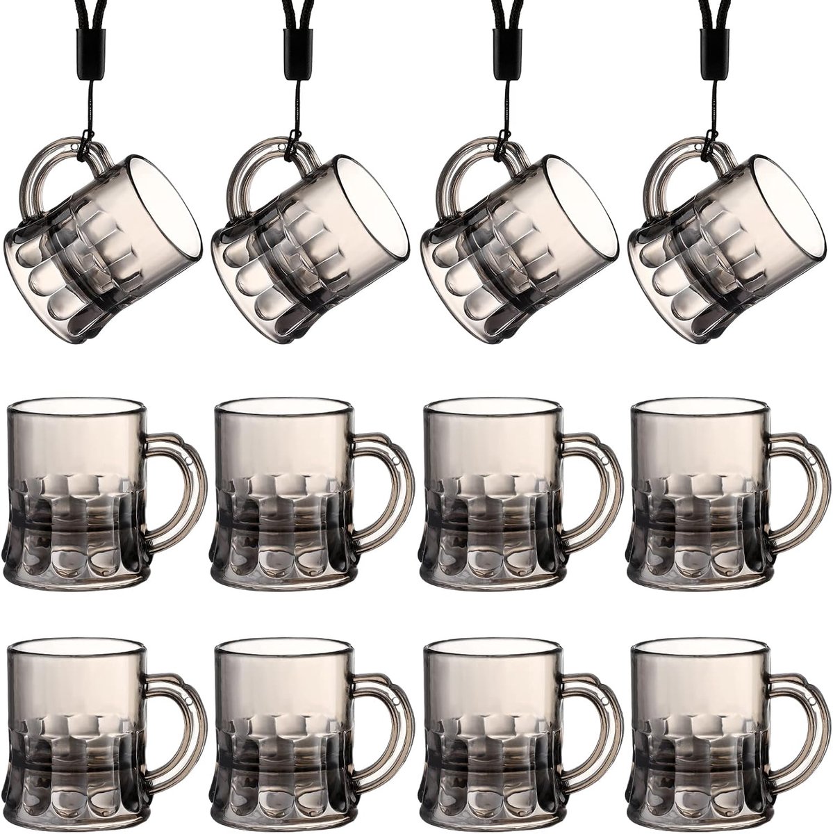 12 stuks borrelglazen met handvat, kunststof, 3CL zwart, borrelbekers, party, borrelglaasjes met 12 borrelglaasjes, kunststof, verjaardagsbekers voor vrijgezellenfeest, carnaval, themafeest, zwart