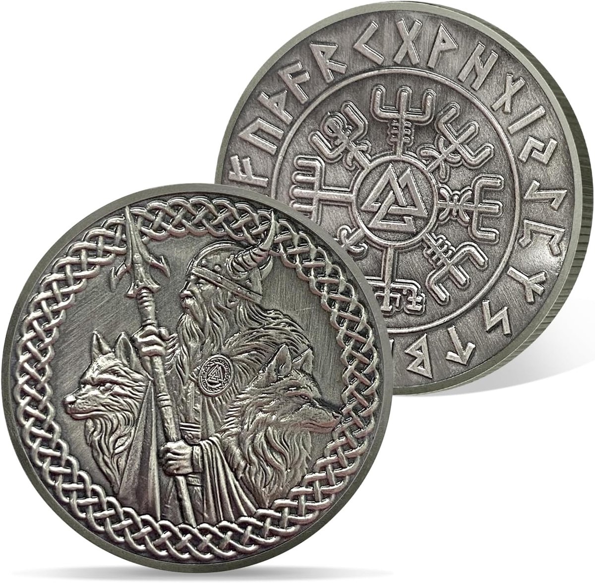 Wikinger munt Levensboom Odin Wolf Odin Raaf Wikinger Chips Medaille Herdenkingsmunt Noordse Runen Mythologie Krijger Symbool Amulet Wikinger Geschenken voor Heren Dames (Odin Wolf)