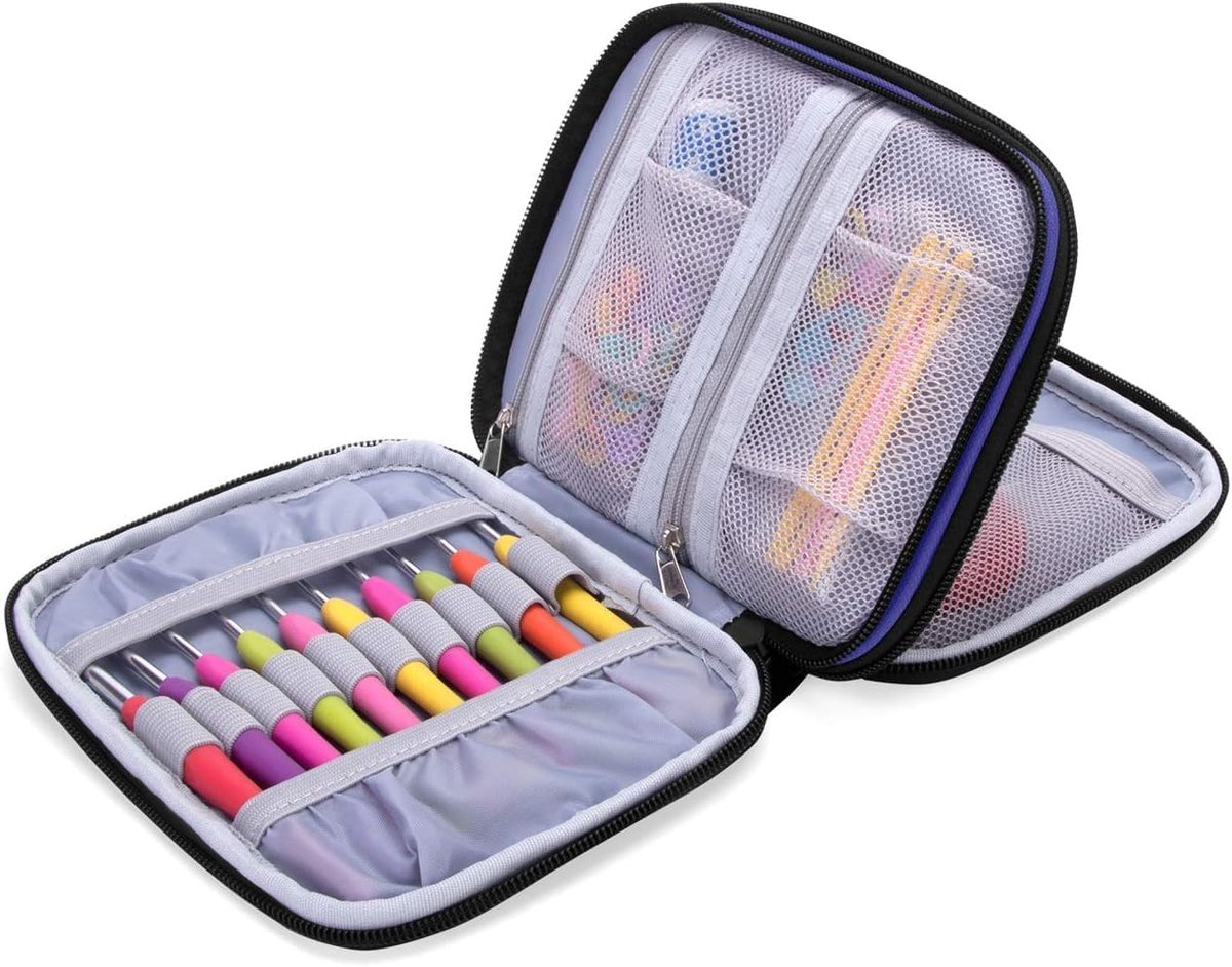 Draagbare Haaknaald Case - Rits Breinaalden & Haken Kit, Stevige Dubbellaag, Paars