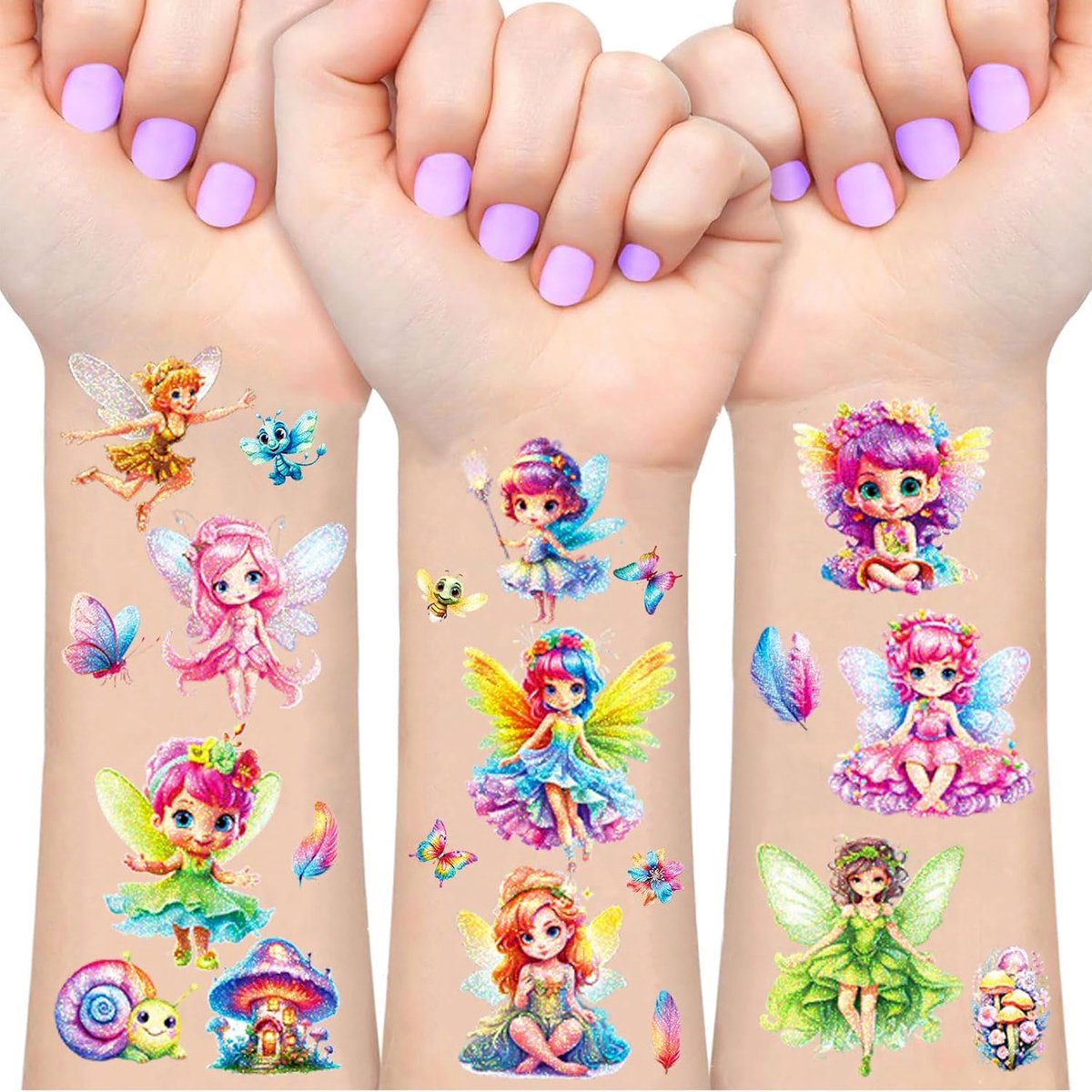 Glitter Tattoo Set, 12 Vellen Bloemenfee Tijdelijke Tatoeages voor Kinderen, Waterdichte Nep Tatoegeringsreeks Met, Temporary Tattoo, Tatoeagestickers voor Gongens en Meisjes