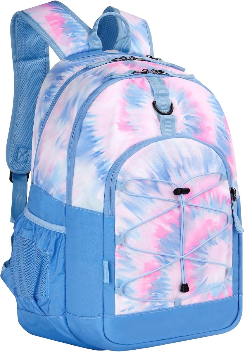 Mocha Rugzak voor kinderen, schooltas, meisjes, basisschool, schooltas, kinderen, grote rugzak, school, college, 45,7 cm, Tie-dye-blauw en paars, L, Casual