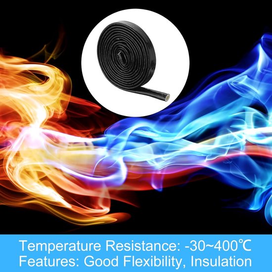 0,4 inch (2,4 cm) ID 10ft band glasvezel met siliconencoating brandwerende mantel thermisch afgeschermd, voor autoslangen, elektrische kabels, zwart — afbeelding 5