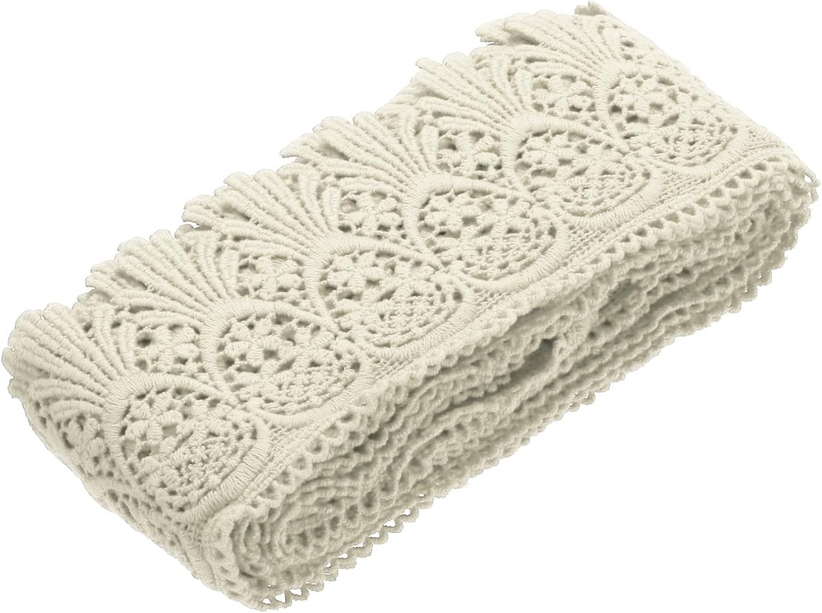 Vintage gehaakt katoenen kant, kaki, licht, 7,6 cm x 4,38 m, elastisch kantlint voor knutselen, scrapbooking, kleding, tafelkleden, bankhoezen, stof, bruiloftsdecoratie