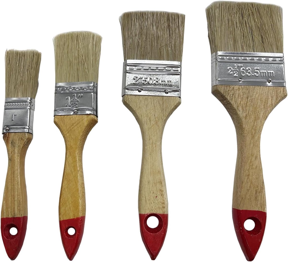 4-delige kwastenset met houten handvat, geschikt voor lazuurverf en lakken, muren, hout, ijzer (breedte 1/1,5/2/2,5 inch)