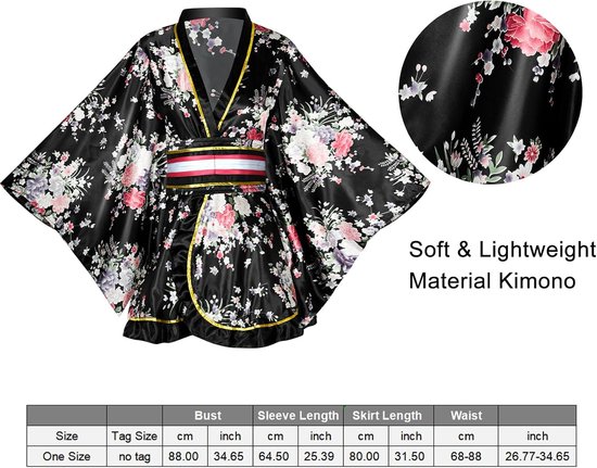 5 stuks Japanse kimono-badjas voor dames, korte kimono-jurk met bloemenprint, sexy Geisha Yukata satijnen badjas met accessoires — afbeelding 2
