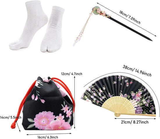5 stuks Japanse kimono-badjas voor dames, korte kimono-jurk met bloemenprint, sexy Geisha Yukata satijnen badjas met accessoires — afbeelding 4