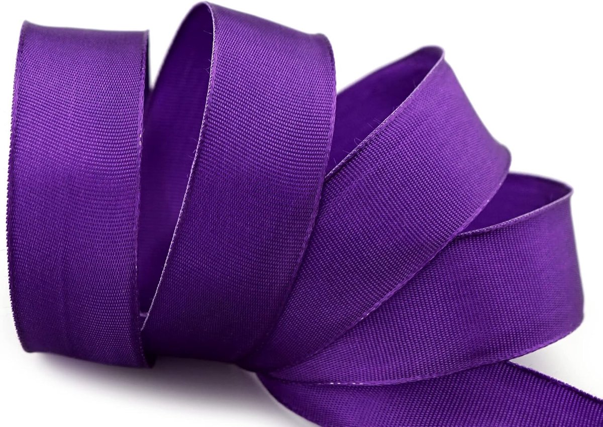 25 m x 25 mm draadrandband Leo Lila violet (610), decoratief lint met draadranden, eenkleurig, cadeaulint, stoffen lint, strikband, visco-draad van hernieuwbare grondstoffen, biologisch afbreekbaar