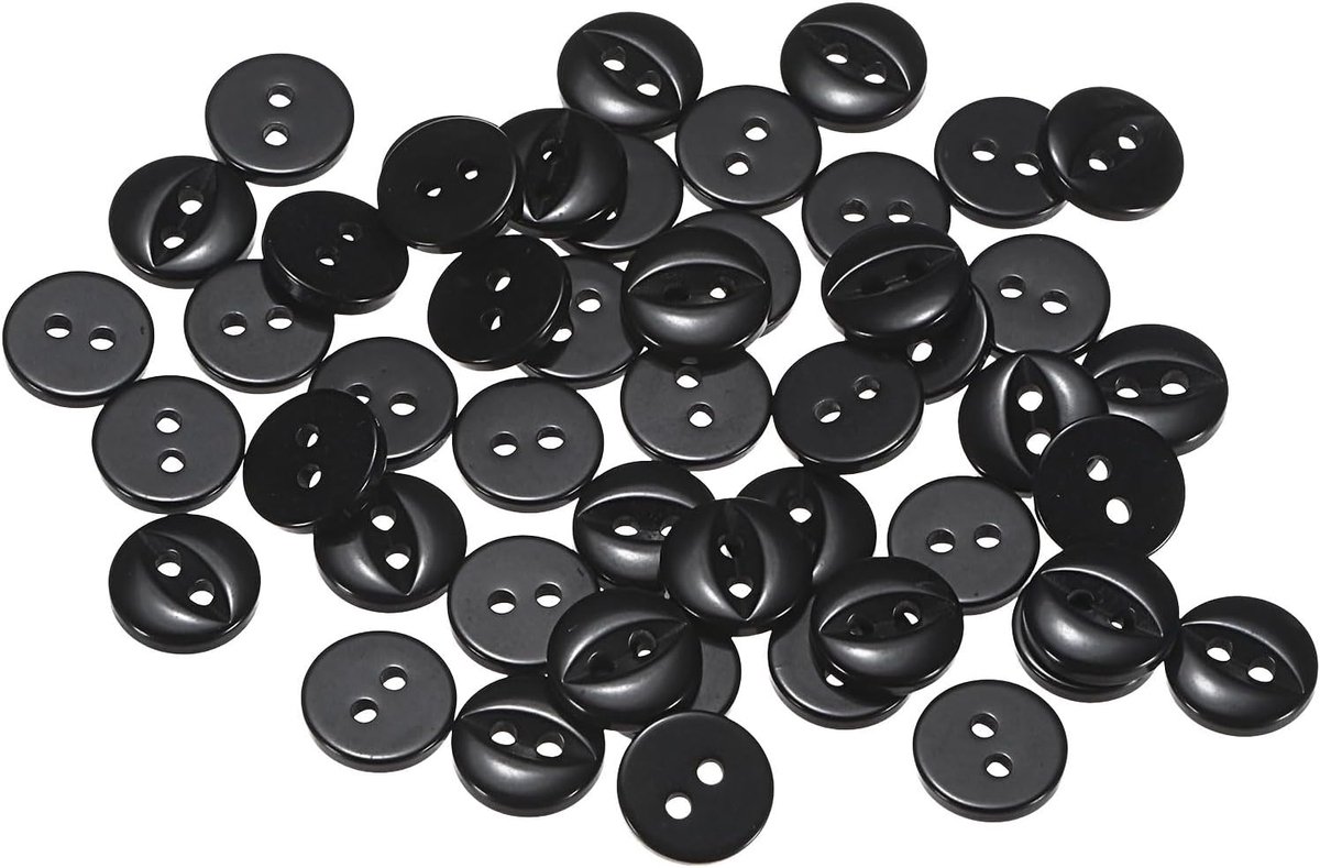 Knopen rond, zwart, 10 mm, 3/8 inch, kunsthars, 2 gaten, visogen, voor het naaien van broeken, jurken, rokken, kleding, voor het bevestigen van handwerk, 50 stuks